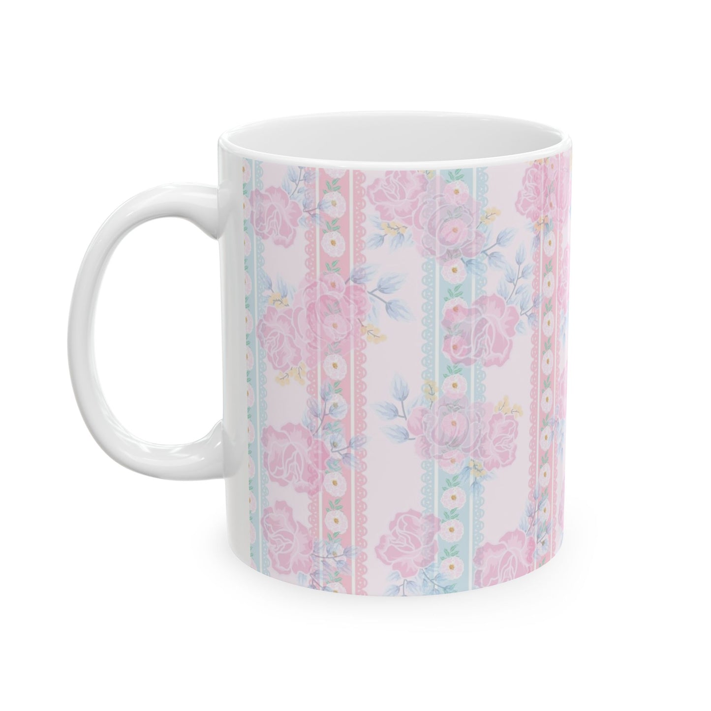 Floral Vintage Stripe Ceramic Mug (11oz, 15oz)