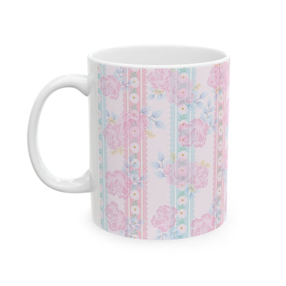 Floral Vintage Stripe Ceramic Mug (11oz, 15oz)