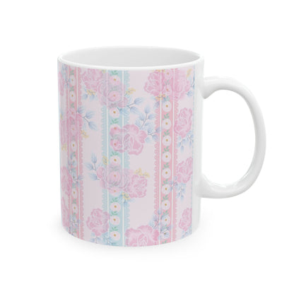Floral Vintage Stripe Ceramic Mug (11oz, 15oz)