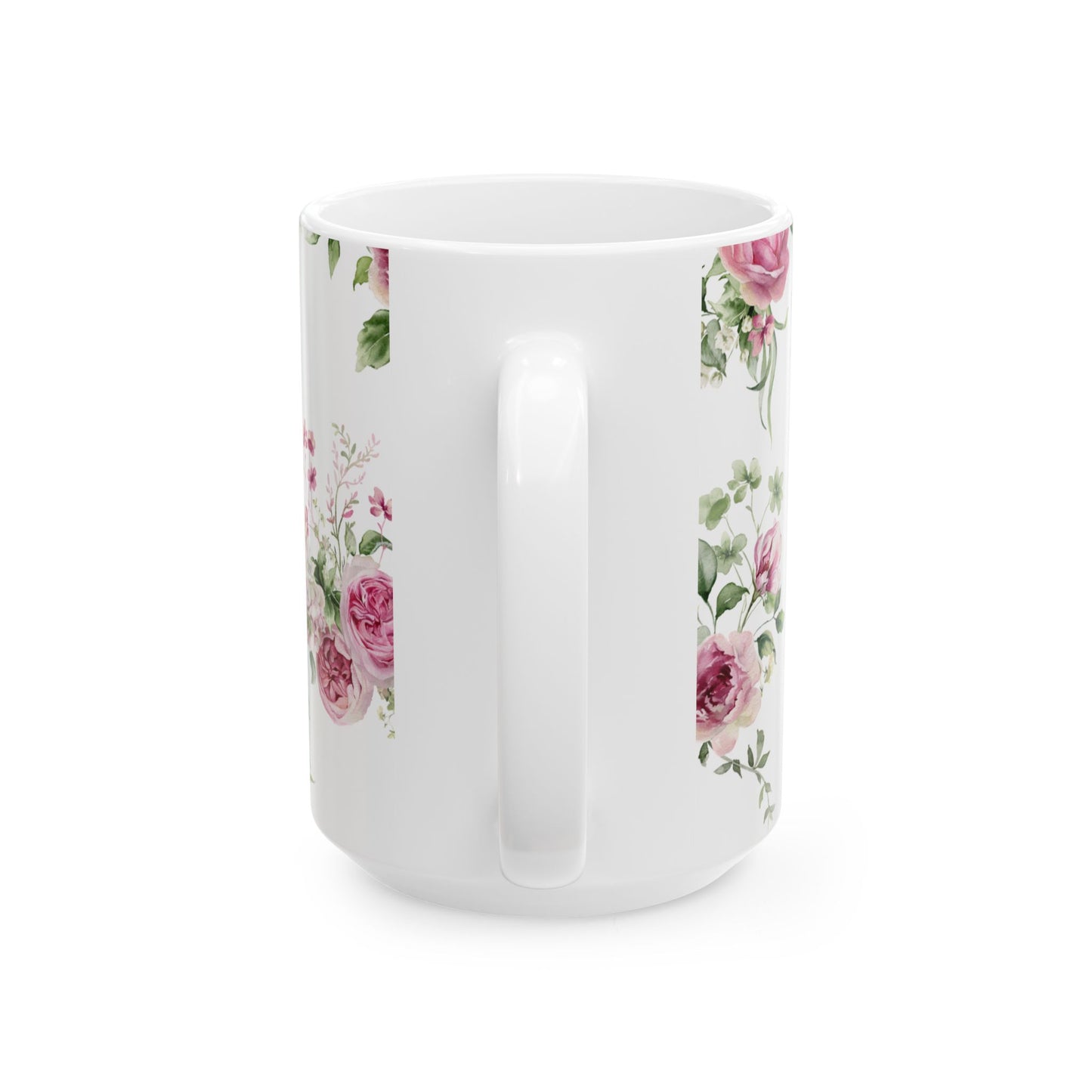 Floral Rose Ceramic Mug — Vintage Pink Garden Tea Coffee Cup (11oz & 15oz)