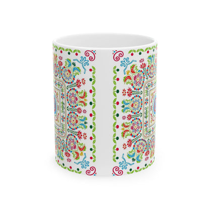 Floral Folk Art Ceramic Mug — Colorful Boho 11oz & 15oz Coffee Cup