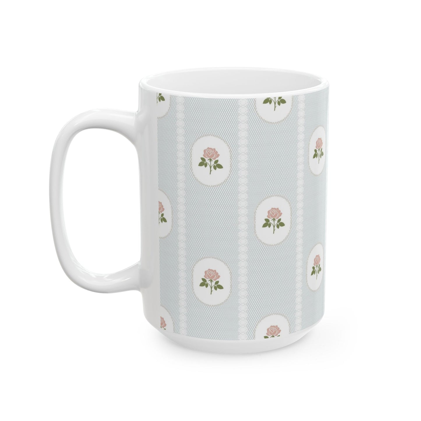 Floral Cameo Ceramic Mug — Vintage Rose Pattern (11oz & 15oz)