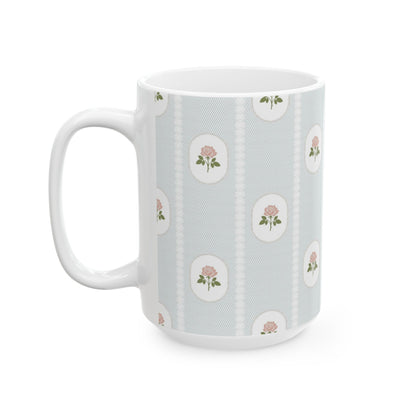 Floral Cameo Ceramic Mug — Vintage Rose Pattern (11oz & 15oz)