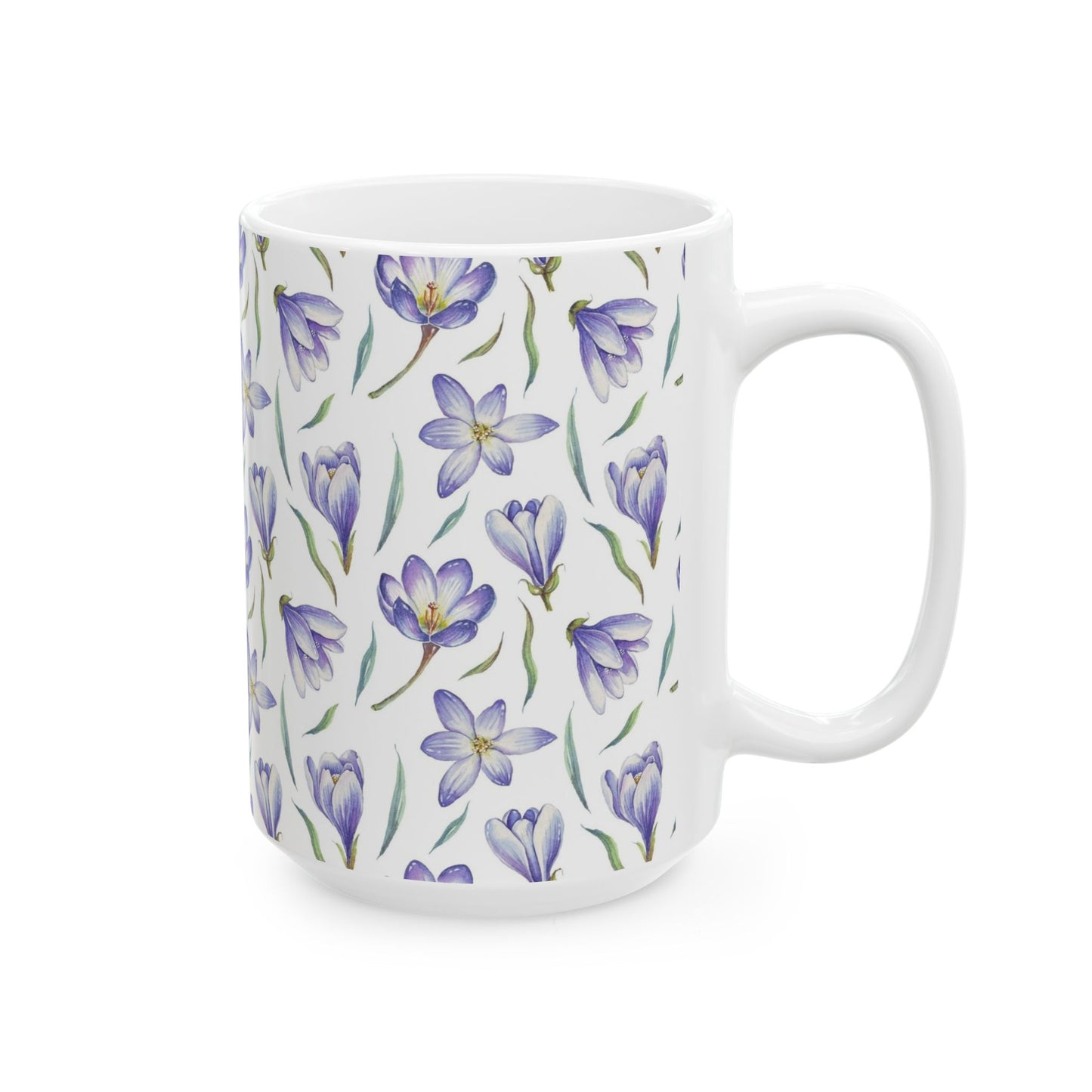 Purple Crocus Floral Mug — Ceramic Coffee Cup (11oz & 15oz)