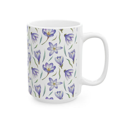 Purple Crocus Floral Mug — Ceramic Coffee Cup (11oz & 15oz)