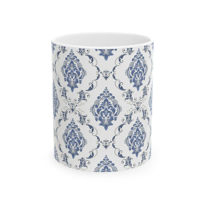 Blue Damask Ceramic Mug — Elegant Vintage Pattern Coffee Cup (11oz, 15oz)