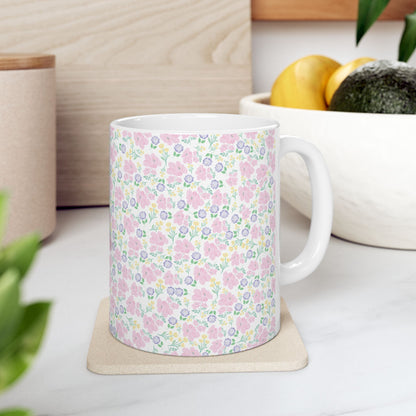 Floral Pastel Pattern Ceramic Mug — Cute Spring Flower Coffee Cup (11oz & 15oz)