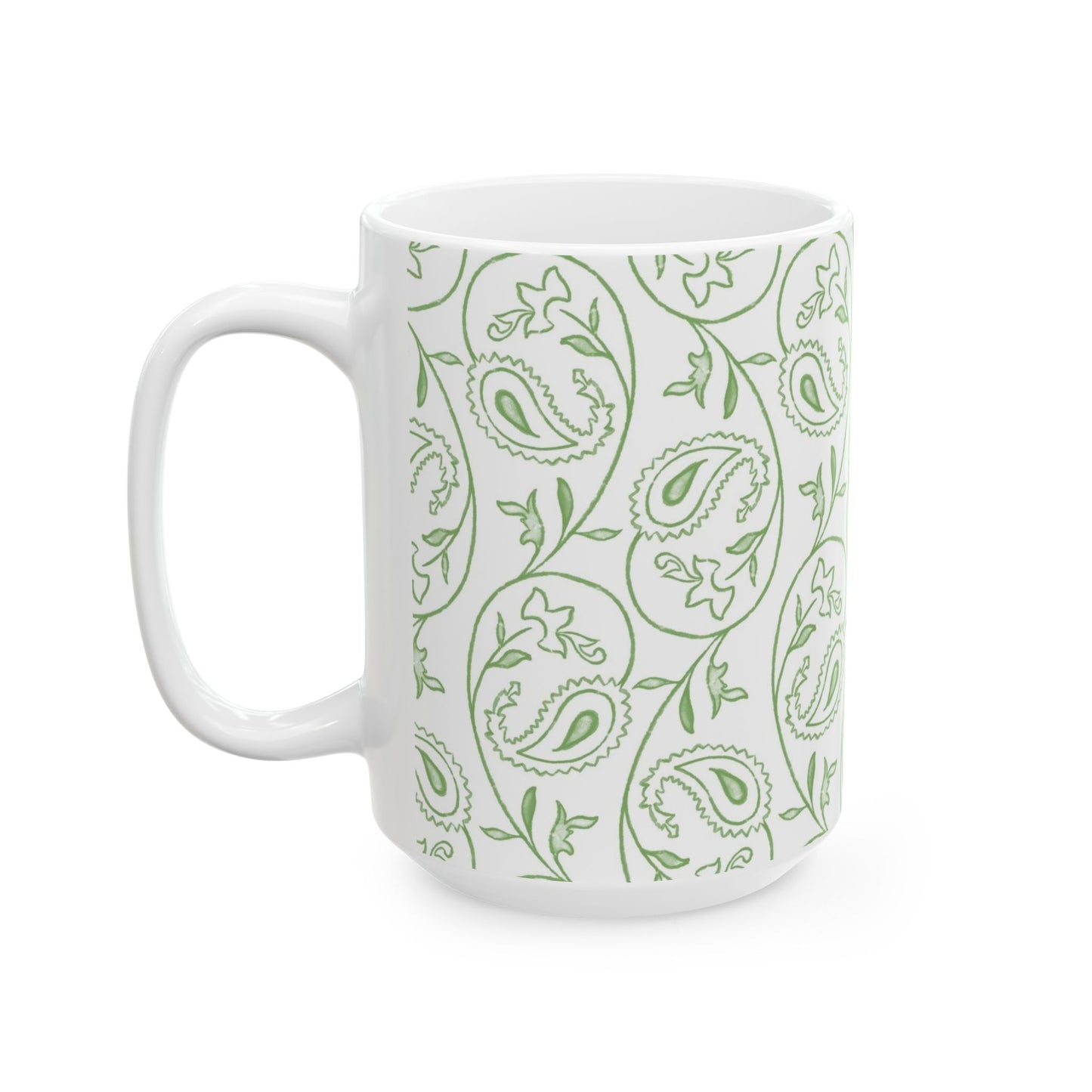 Green Paisley Pattern Ceramic Mug — 11oz & 15oz