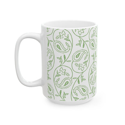 Green Paisley Pattern Ceramic Mug — 11oz & 15oz