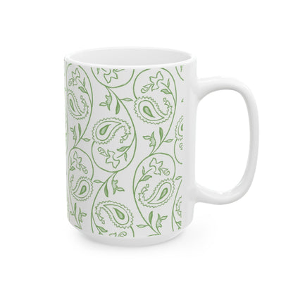 Green Paisley Pattern Ceramic Mug — 11oz & 15oz
