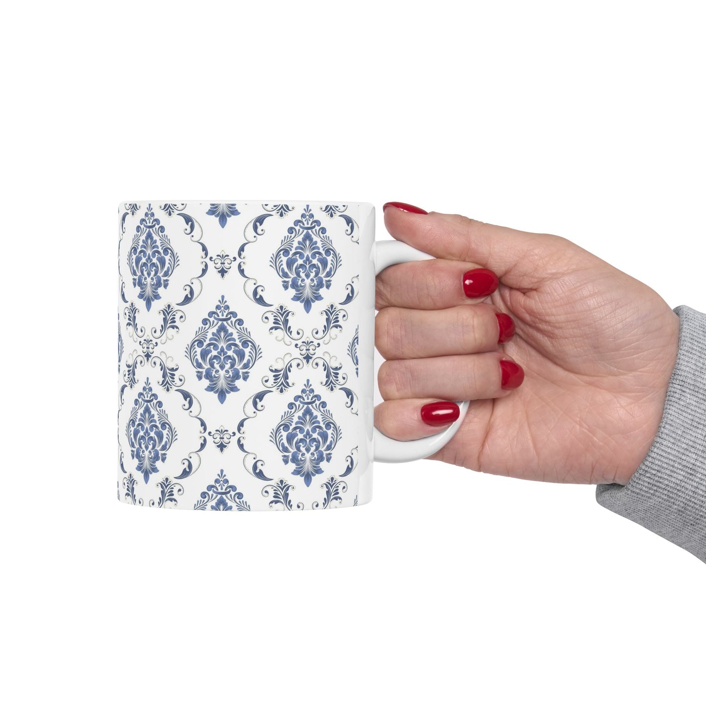 Blue Damask Ceramic Mug — Elegant Vintage Pattern Coffee Cup (11oz, 15oz)
