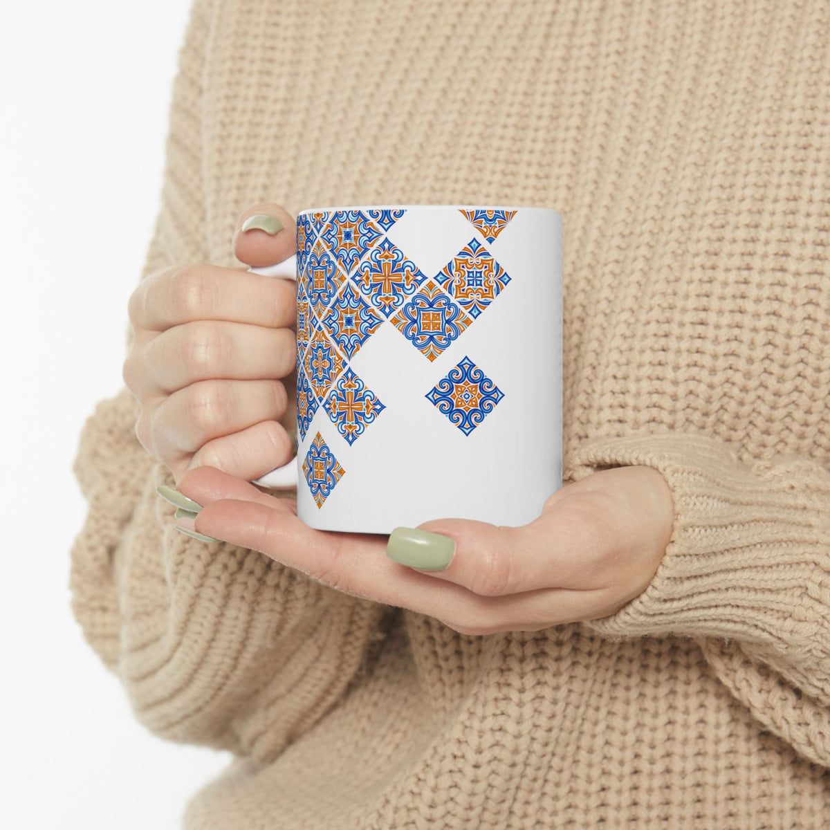 Ceramic Mug — Blue & Orange Moroccan Tile Pattern (11oz, 15oz)