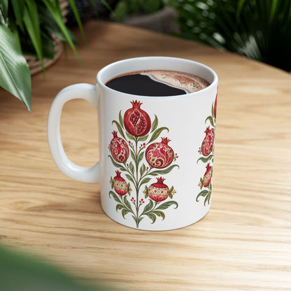 Pomegranate Botanical Ceramic Mug — Floral Vintage Kitchen Coffee Cup (11oz & 15oz)