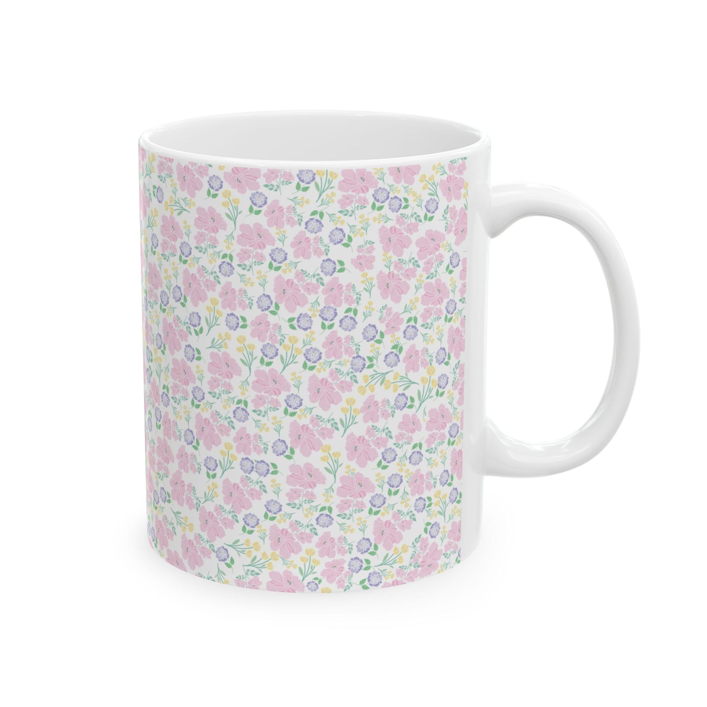 Floral Pastel Pattern Ceramic Mug — Cute Spring Flower Coffee Cup (11oz & 15oz)
