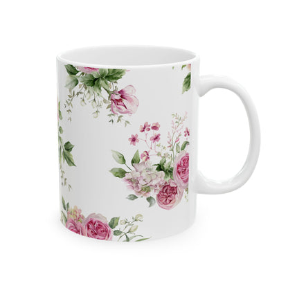 Floral Rose Ceramic Mug — Vintage Pink Garden Tea Coffee Cup (11oz & 15oz)