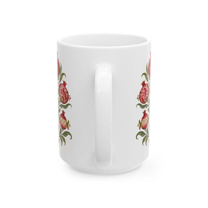 Pomegranate Botanical Ceramic Mug — Floral Vintage Kitchen Coffee Cup (11oz & 15oz)