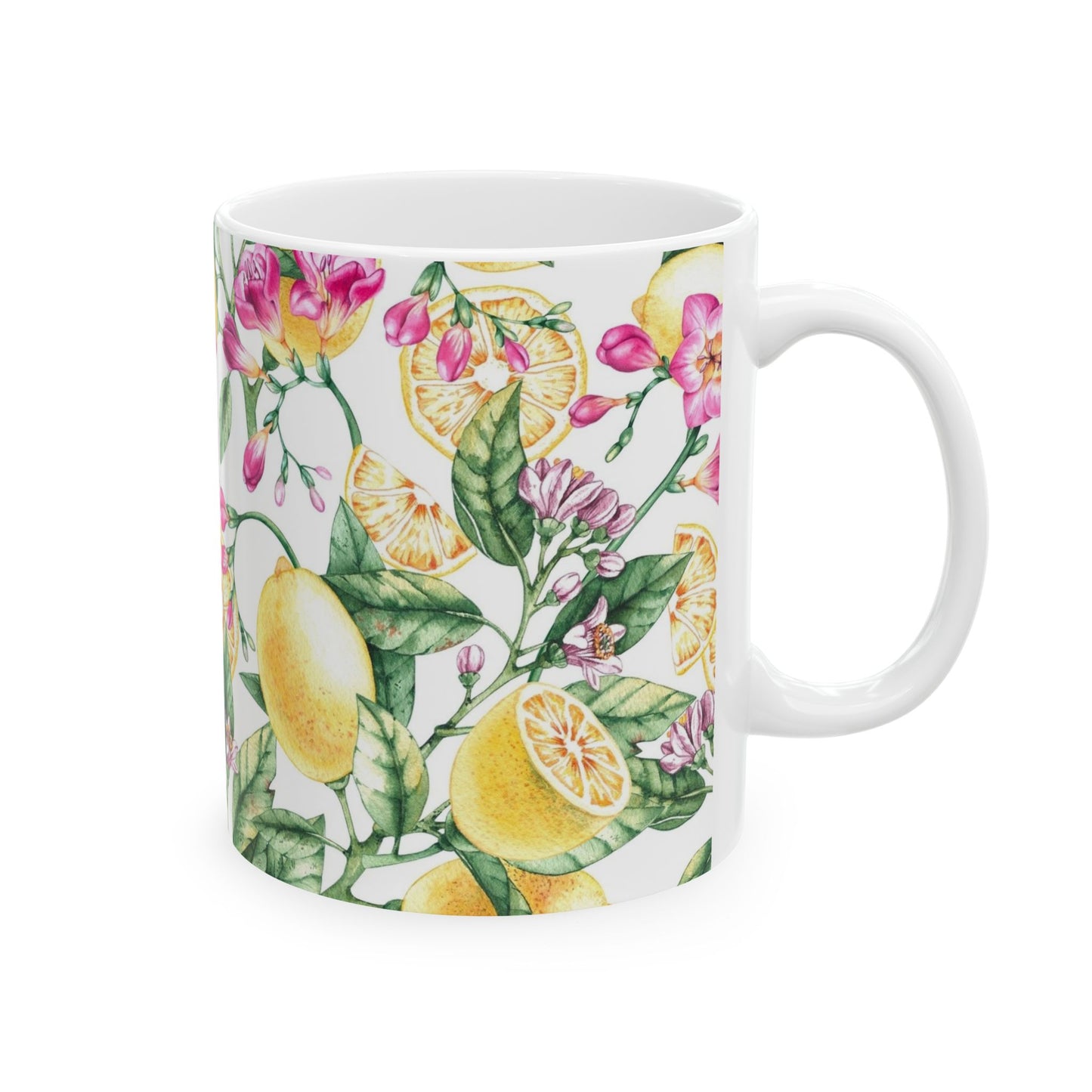 Citrus Blossom Ceramic Mug — Floral Lemon Pattern Coffee Cup (11oz & 15oz)