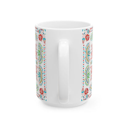 Floral Folk Art Ceramic Mug — Colorful Boho Pattern (11oz & 15oz)