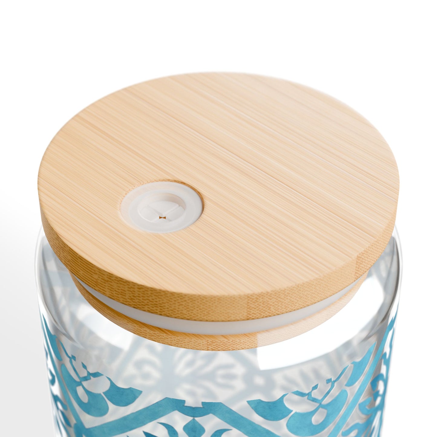 Blue Moroccan Tile Glass Cup with Lid & Straw