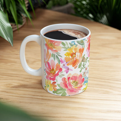 Floral Watercolor Mug — Bright Spring Flowers Ceramic Coffee Cup (11oz & 15oz)