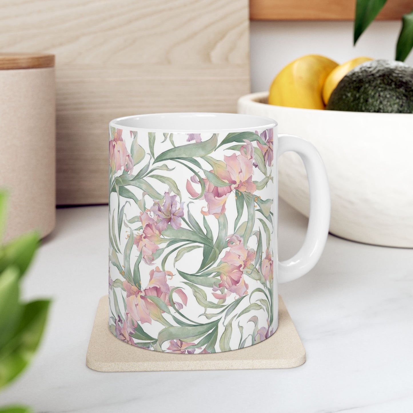Floral Watercolor Mug — Pink Garden 11oz & 15oz Ceramic Coffee Cup