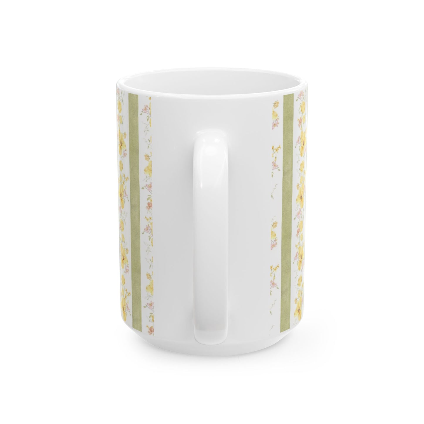 Floral Stripe Ceramic Mug – Vintage Yellow Rose Pattern (11oz & 15oz)