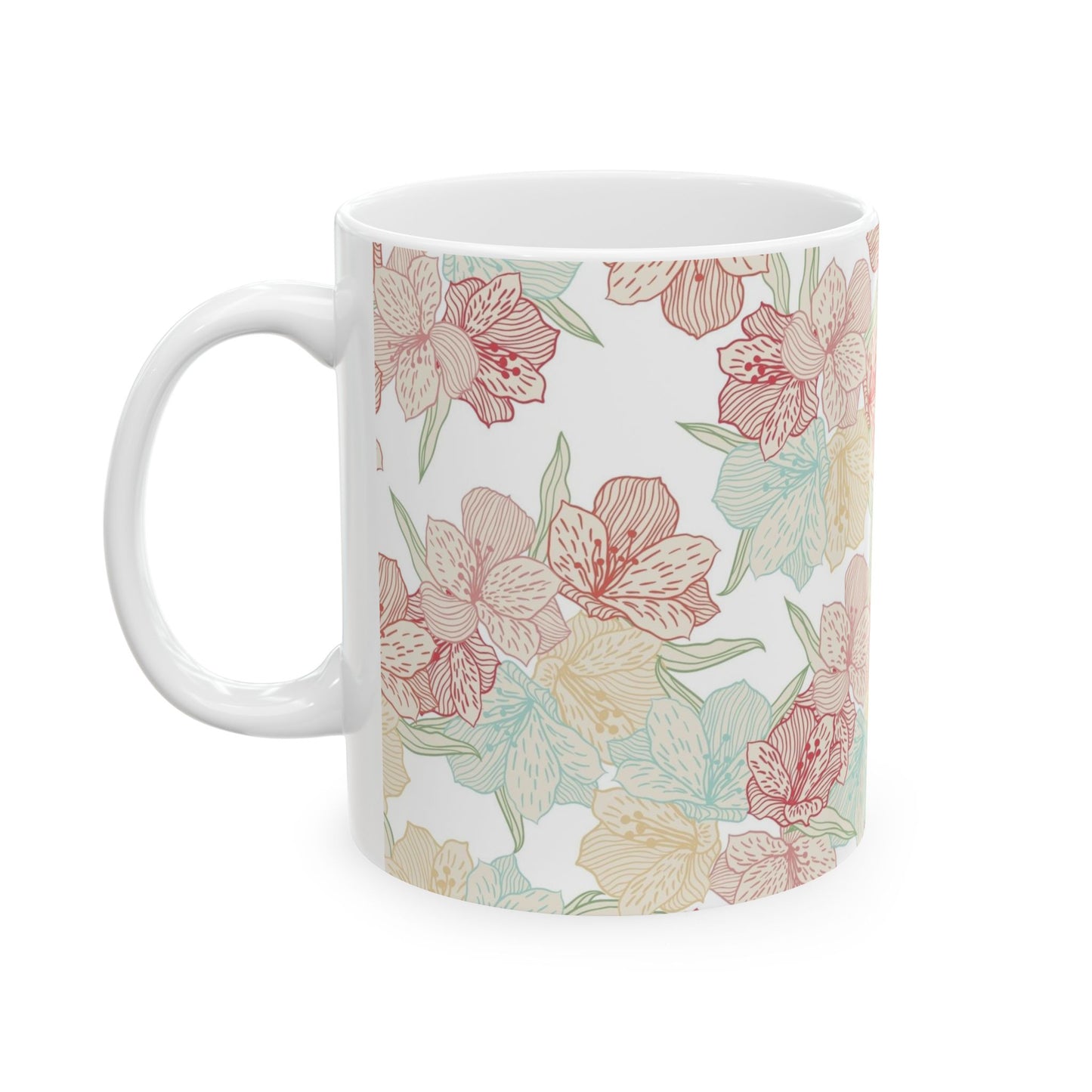 Floral Pastel Ceramic Mug (11oz & 15oz) — Soft Vintage Flower Pattern