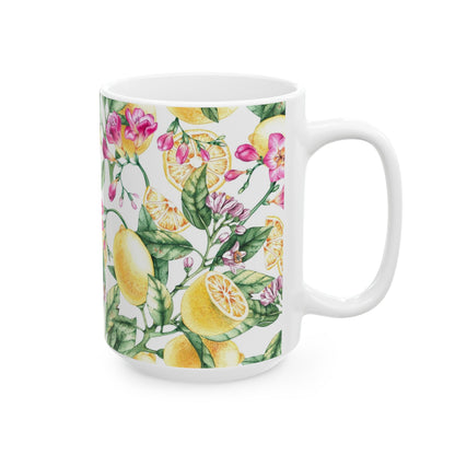 Citrus Blossom Ceramic Mug — Floral Lemon Pattern Coffee Cup (11oz & 15oz)