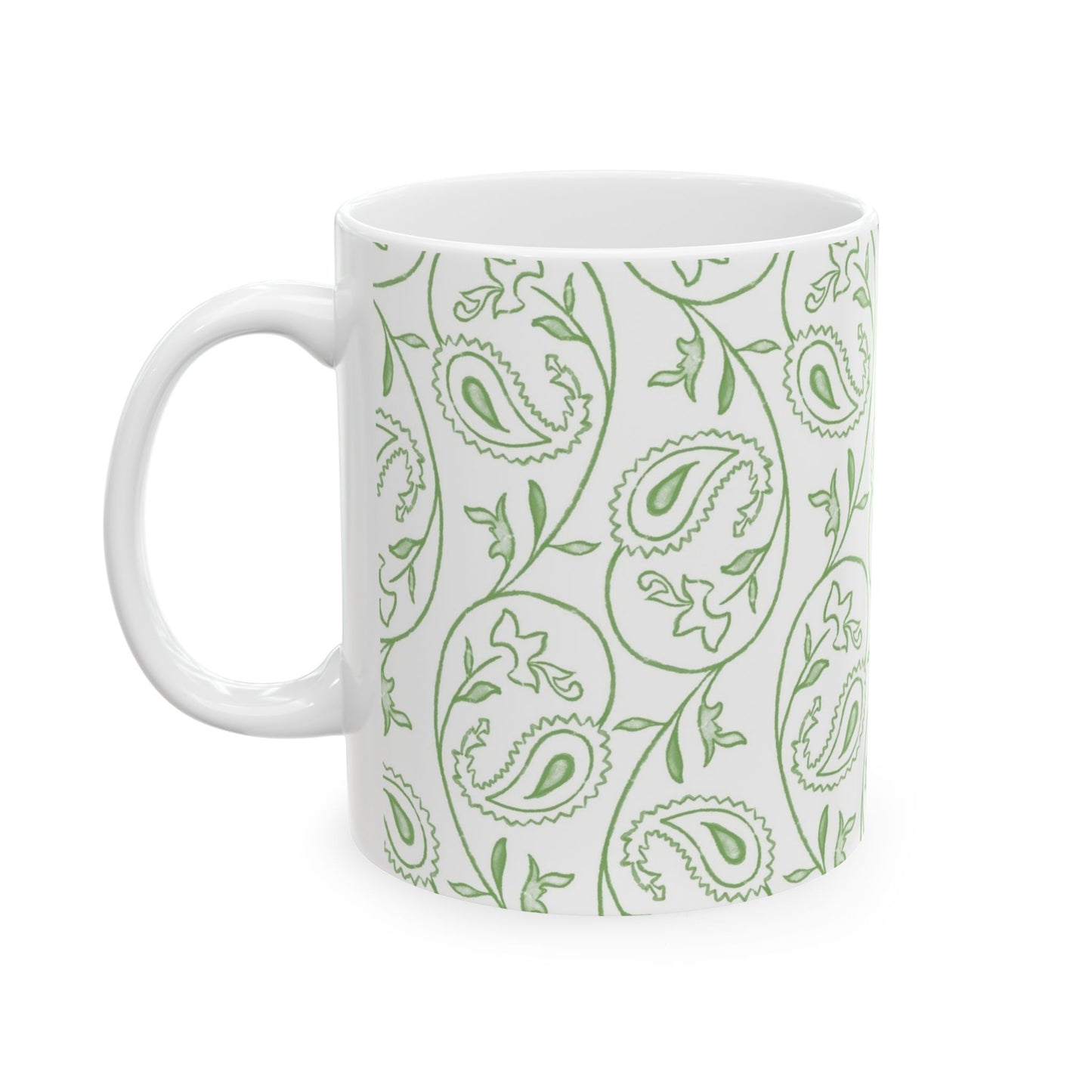 Green Paisley Pattern Ceramic Mug — 11oz & 15oz