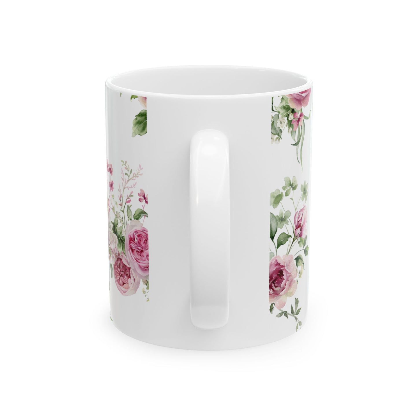 Floral Rose Ceramic Mug — Vintage Pink Garden Tea Coffee Cup (11oz & 15oz)