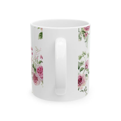 Floral Rose Ceramic Mug — Vintage Pink Garden Tea Coffee Cup (11oz & 15oz)