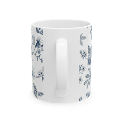 Blue Floral Ceramic Mug – Vintage Botanical 11oz & 15oz Coffee Cup
