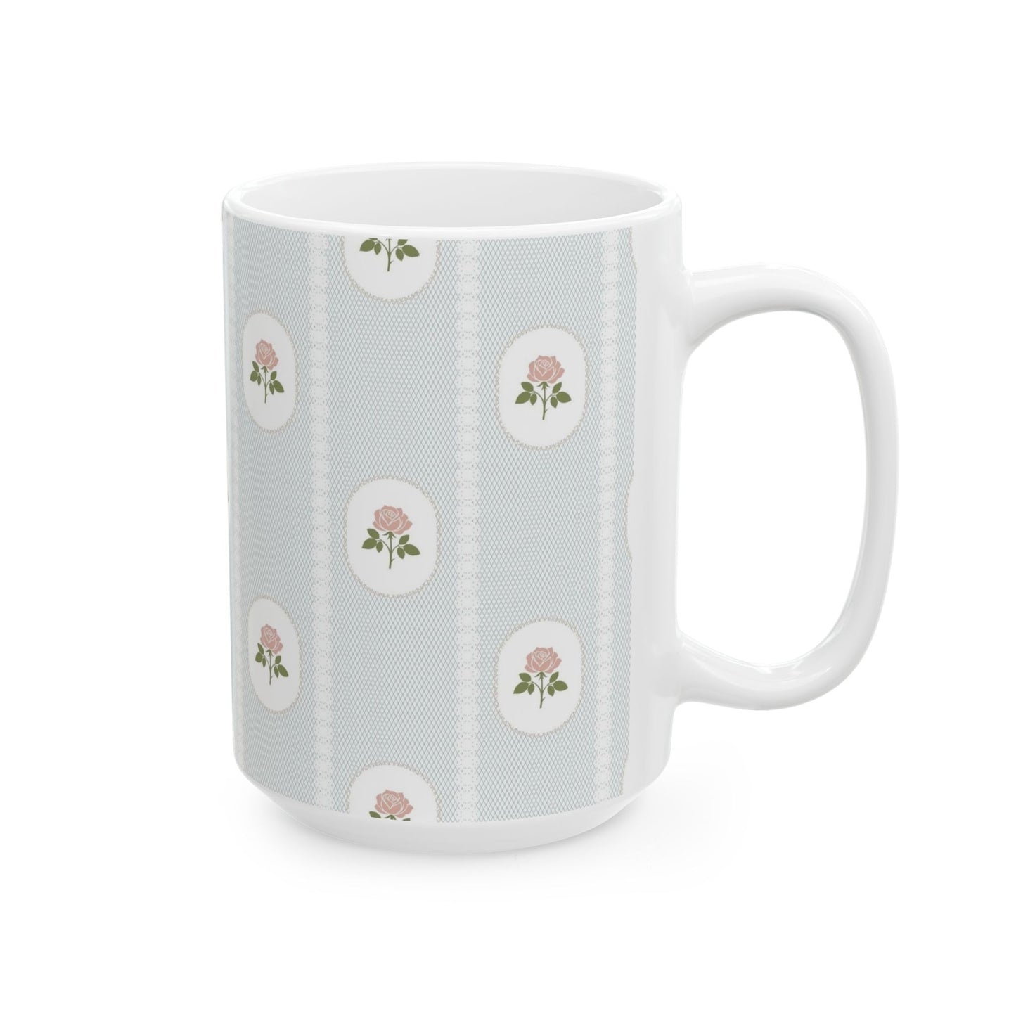 Floral Cameo Ceramic Mug — Vintage Rose Pattern (11oz & 15oz)