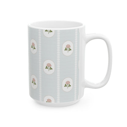 Floral Cameo Ceramic Mug — Vintage Rose Pattern (11oz & 15oz)