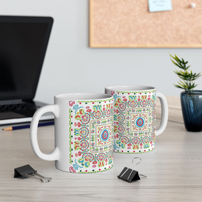 Floral Folk Art Ceramic Mug — Colorful Boho 11oz & 15oz Coffee Cup