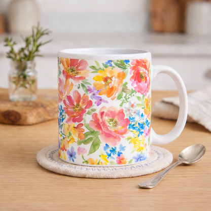 Floral Watercolor Mug — Bright Spring Flowers Ceramic Coffee Cup (11oz & 15oz)