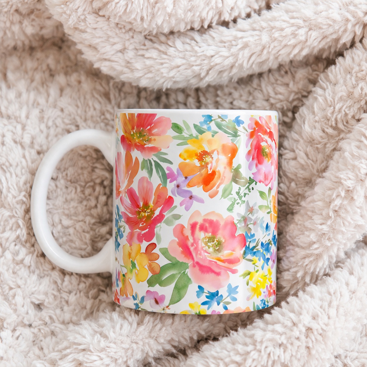 Floral Watercolor Mug — Bright Spring Flowers Ceramic Coffee Cup (11oz & 15oz)