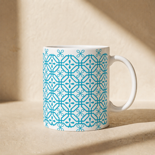 Teal Geometric Tile Ceramic Mug