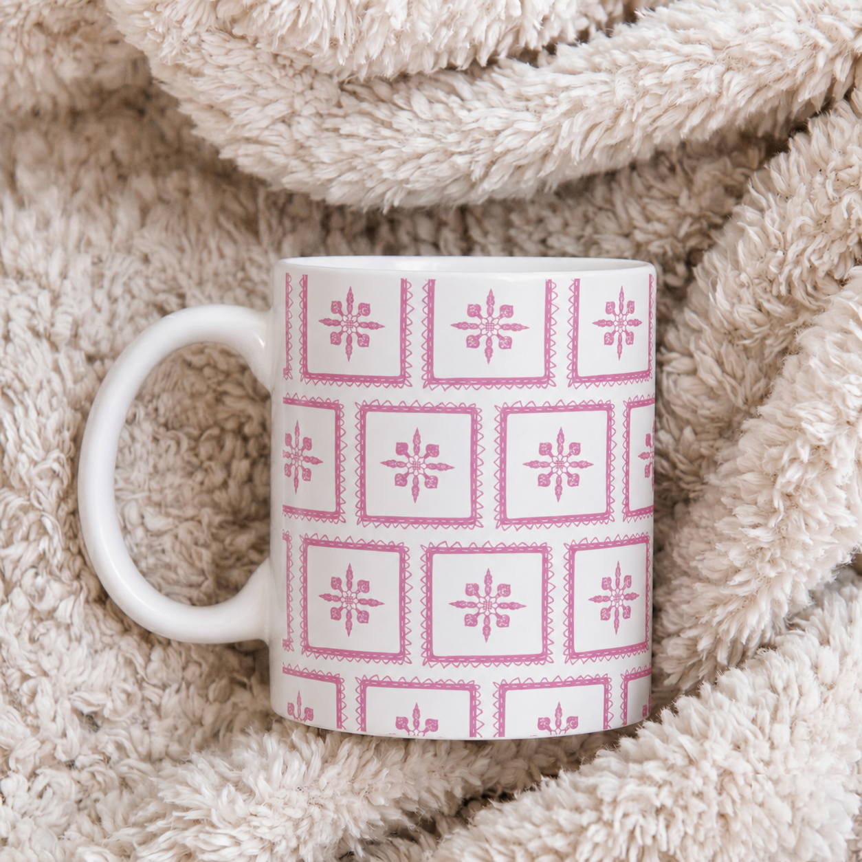 Pink Tile Pattern Ceramic Mug