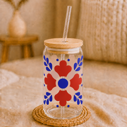 Red & Blue Folk Floral Design