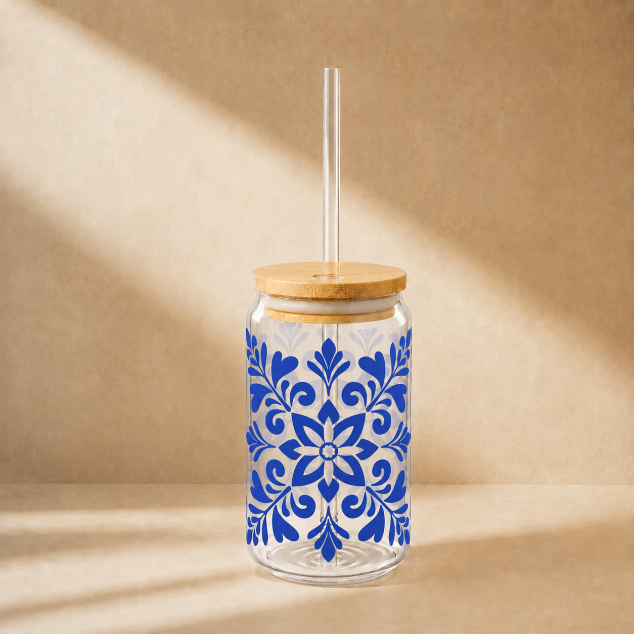 Blue Floral Mason Sipper Glass
