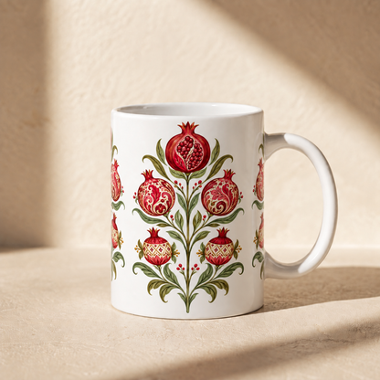 Pomegranate Botanical Ceramic Mug — Floral Vintage Kitchen Coffee Cup (11oz & 15oz)