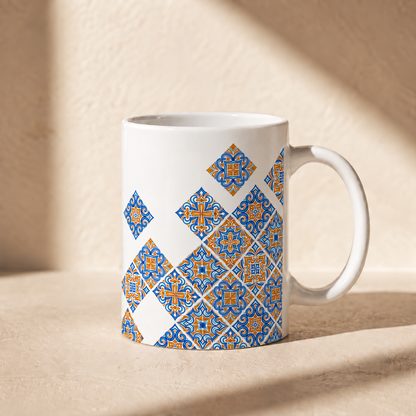 Ceramic Mug — Blue & Orange Moroccan Tile Pattern (11oz, 15oz)