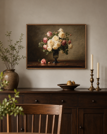 Blush Pink and Cream Rose Bouquet Wall Art