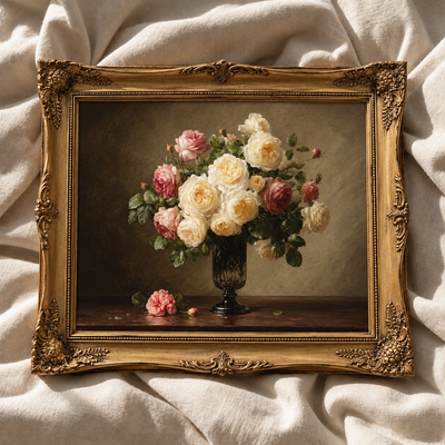 Blush Pink and Cream Rose Bouquet Wall Art
