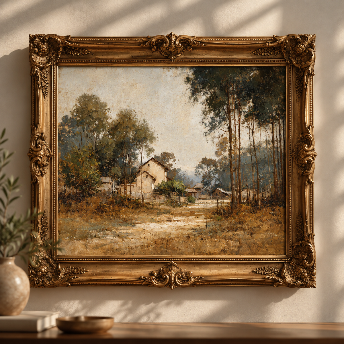 Rustic Woodland Village Landscape Wall Art