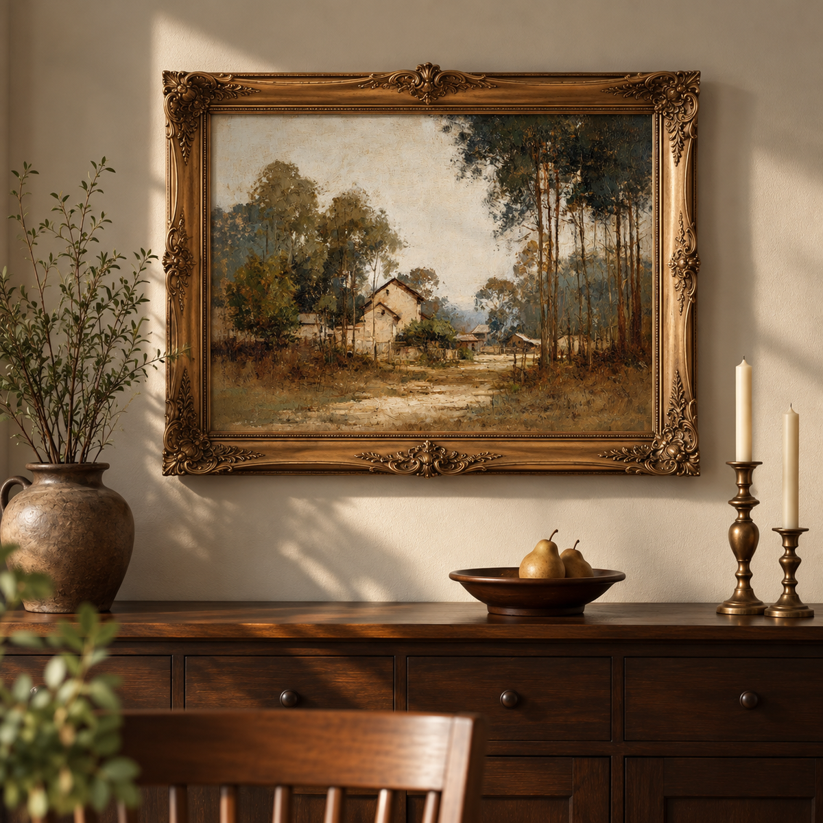 Rustic Woodland Village Landscape Wall Art