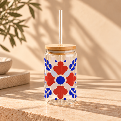 Red & Blue Folk Floral Design