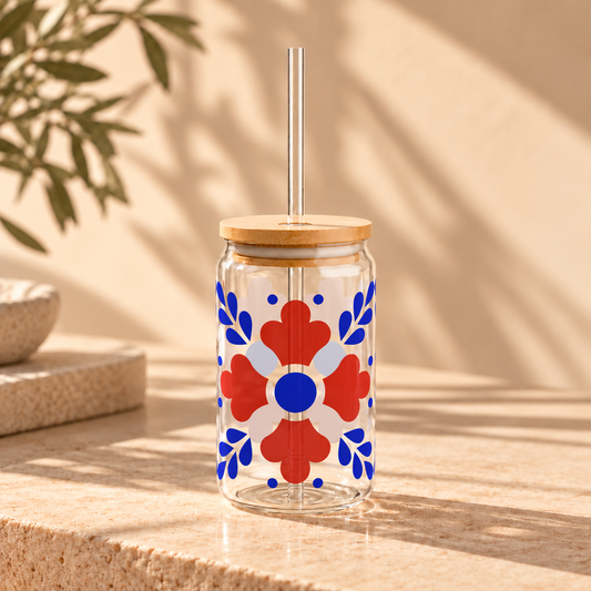 Red & Blue Folk Floral Design