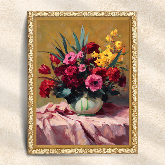 Vintage Colorful Floral Bouquet in Glass Vase (Digital Download)